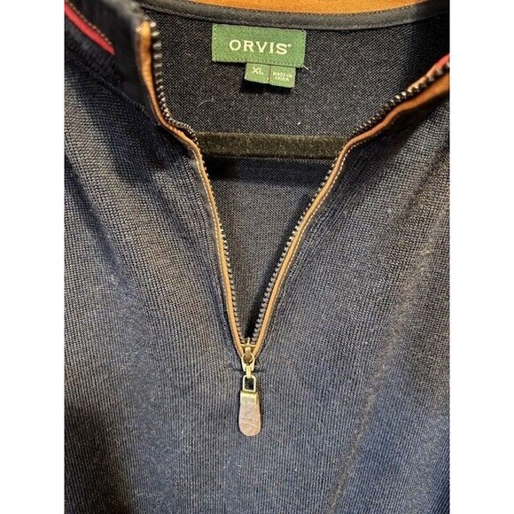 ORVIS 1/4 ZIP 100% MERINO WOOL Upton Navy Sweater Men’s Size XL Elbow Patches - Picture 6 of 13